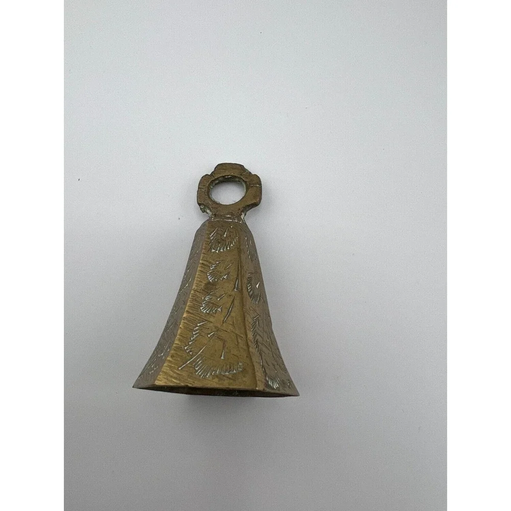 Vintage Gold-Tone Brass Home Decorative Christmas Etched Ornate 6-Panel Bell‎